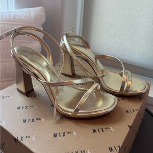 Mix No. 6 Metallic Gold Strappy Block Heel Sandals
